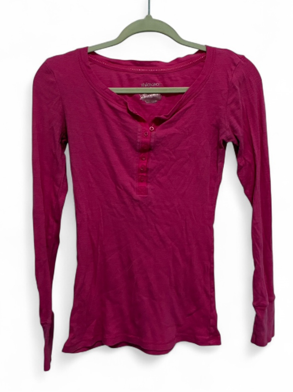 Y2K Xhilaration Pink Ribbed Long Sleeve Henley Top